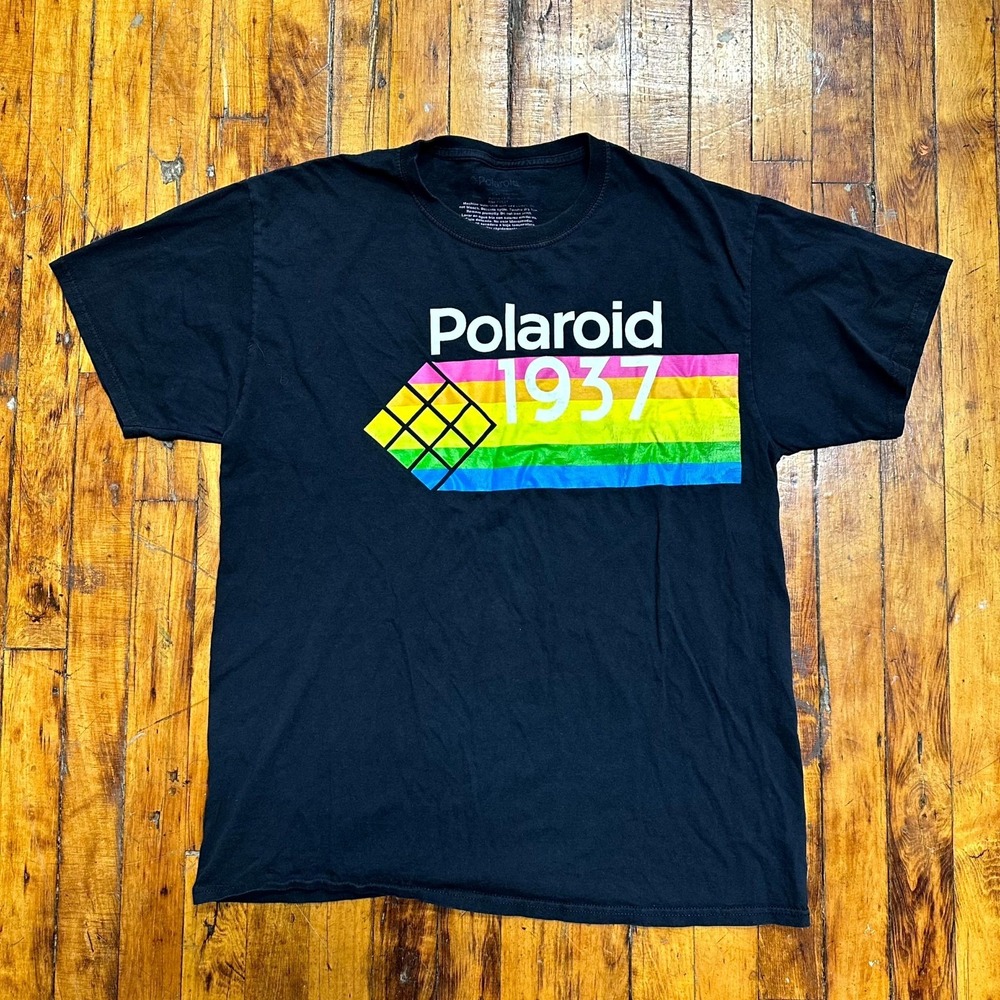 Polaroid 1937 T-Shirt Mens Black Rainbow Graphic Print Short Sleeve‎ Crew Neck
